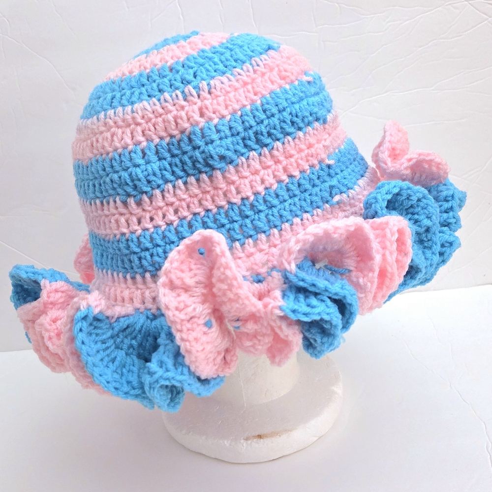 Pink and Blue Ruffled adultsized Hat - Picture 3 of 5